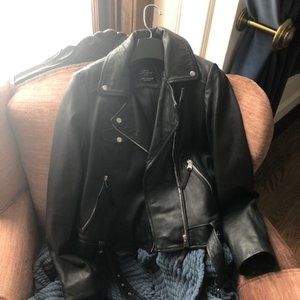 Zara Faux Vegan Leather Moto Biker Jacket Black M